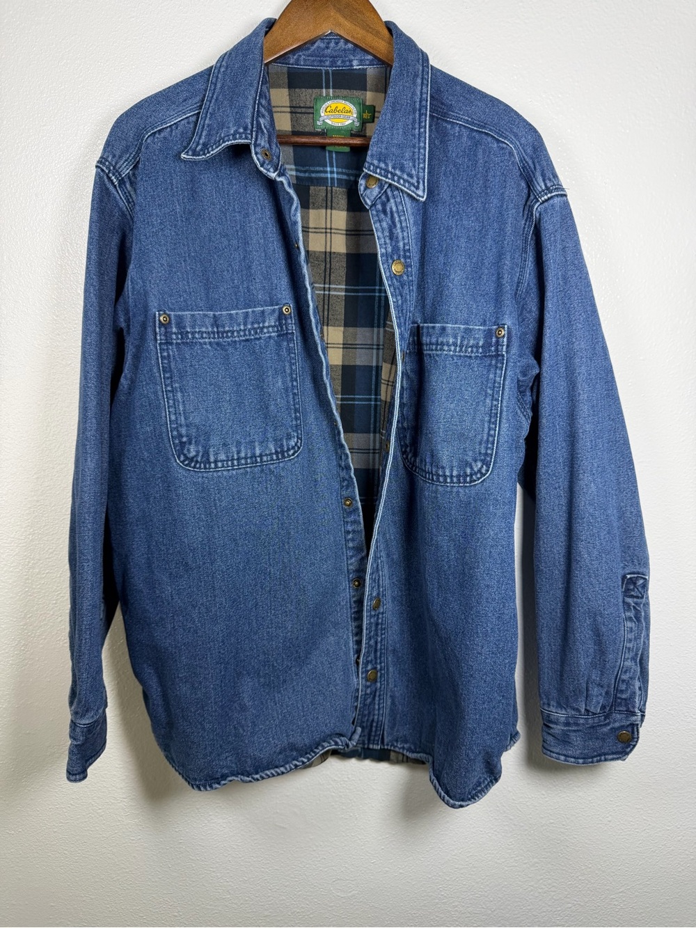 Cabela's Blue Denim Chore Jacket with Plaid Liner